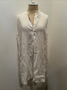 Armani Jeans Giorgio Armani Sleeveless Linen Cream Button-Front Tunic Top